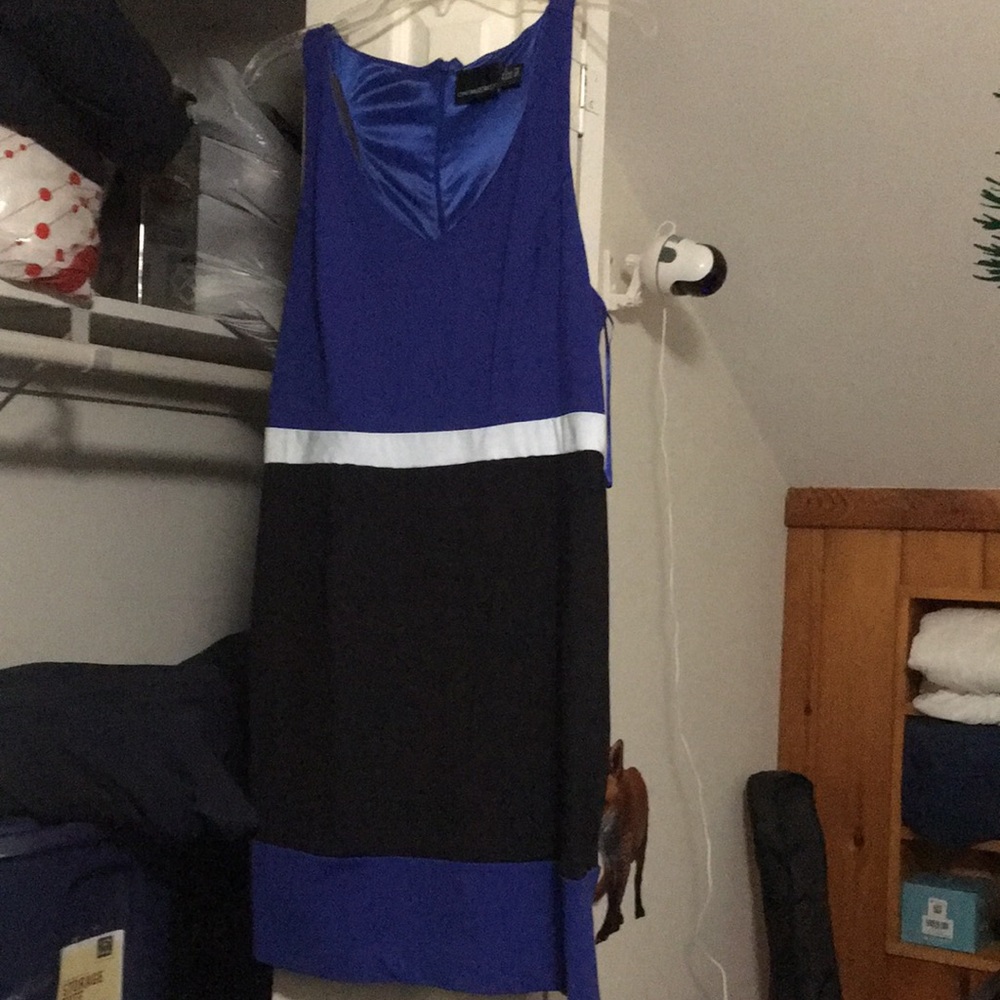 XL Cynthia Rowley striped v-neck tank dress, blue black and white